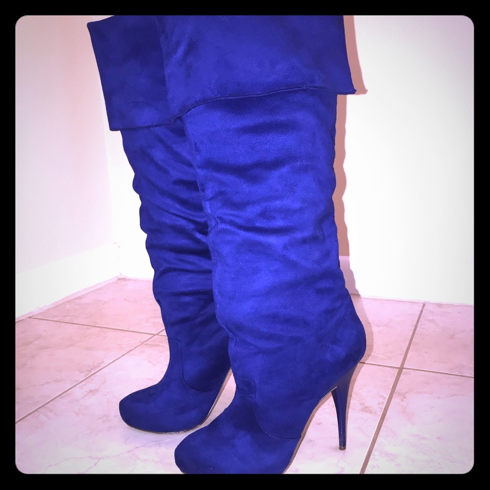 Cobalt Blue Knee High Stiletto Boots